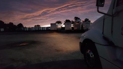 Truck stop at night