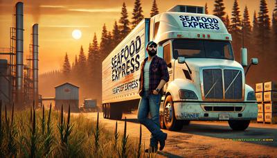A confident driver checks his reefer rig near a seafood plant, embracing Burnsed’s strategic shift.
