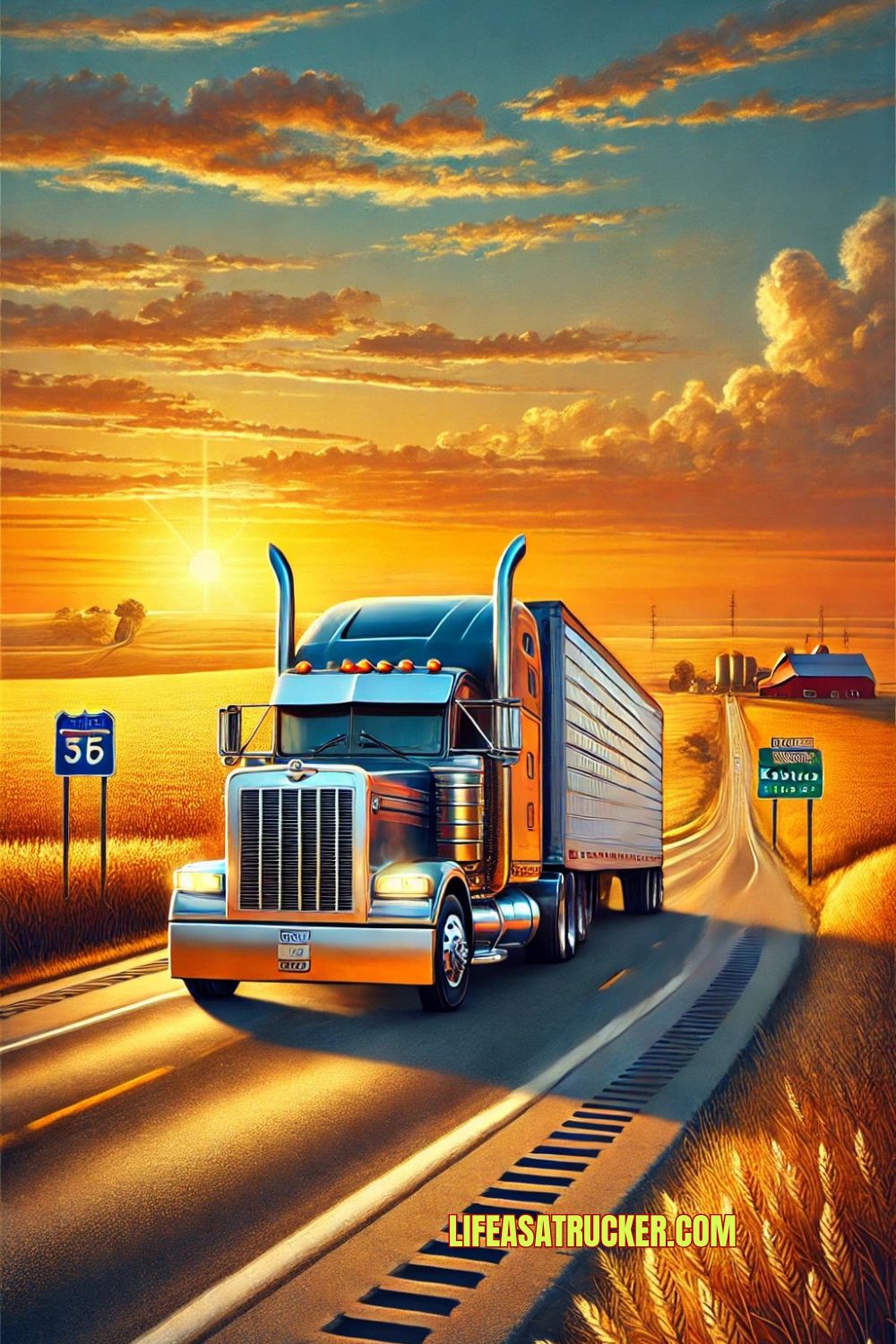 Sunrise on the Kansas highway