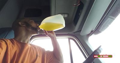 Trucker driver drinking his power juice!
