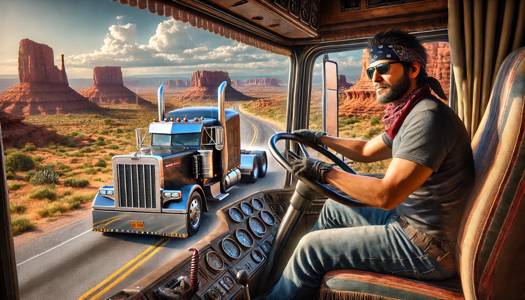 Cruising I-40 with mesas in the mirror and miles ahead. This is New Mexico trucking—raw, real, and wide open.