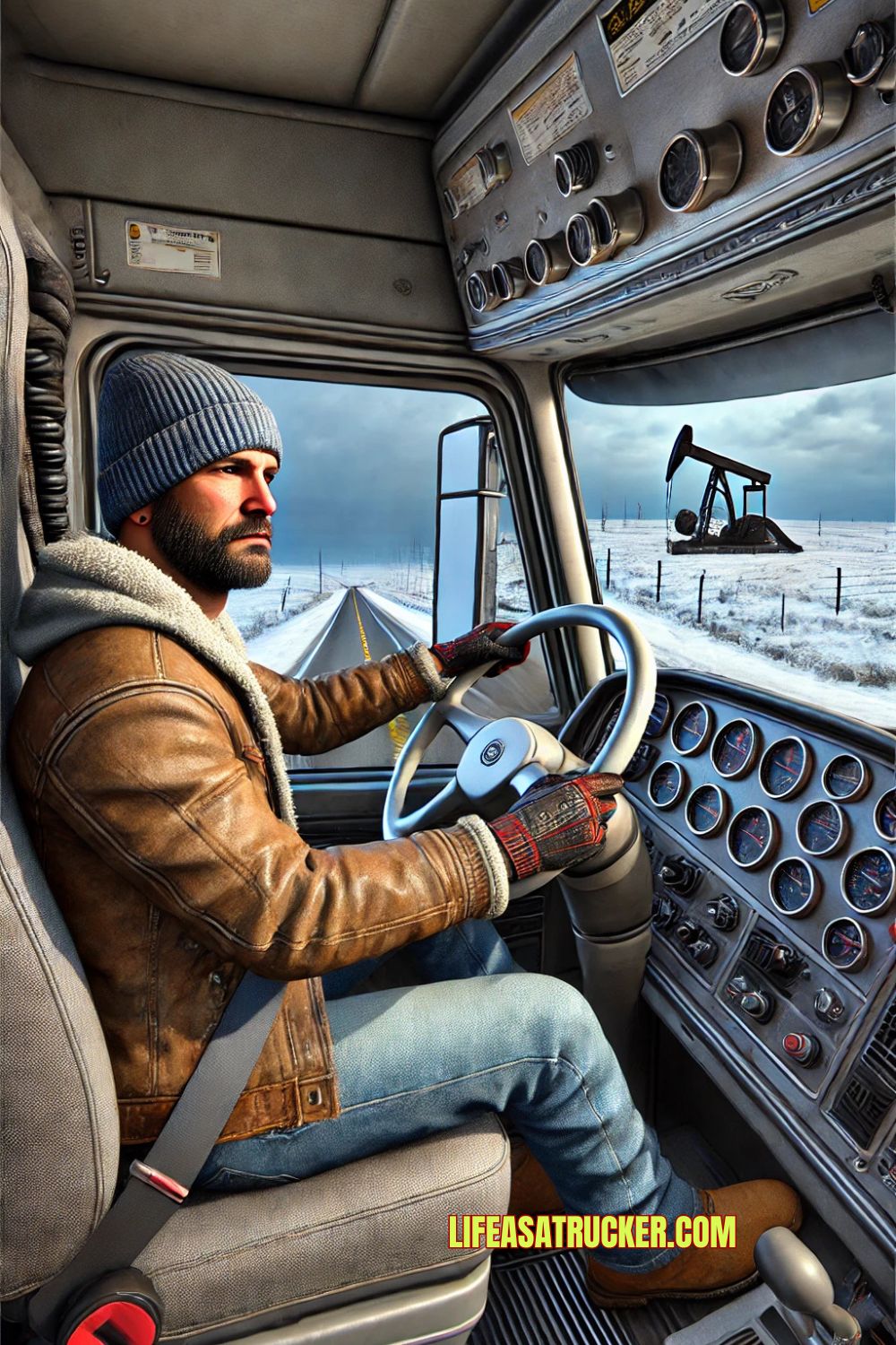 Bundled up and locked in—driving the long haul through North Dakota’s frozen frontier. 