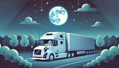 A peaceful night at a rest stop—truck parked, stars shining, and a driver getting much-needed sleep