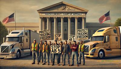 Owner-operators rally outside the courthouse, defending the right to be your own boss.