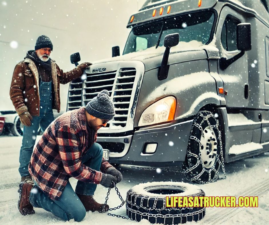 Snow's falling, roads are slick—time to chain up and show winter who's boss.