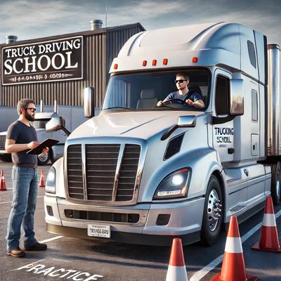 Learning the ropes: A CDL student gets hands-on training with an experienced instructor at a truck driving school