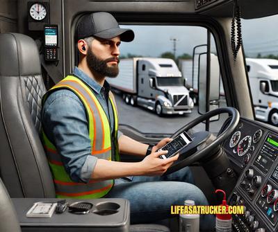 Not just waiting for a load—he’s managing the whole operation from the cab.