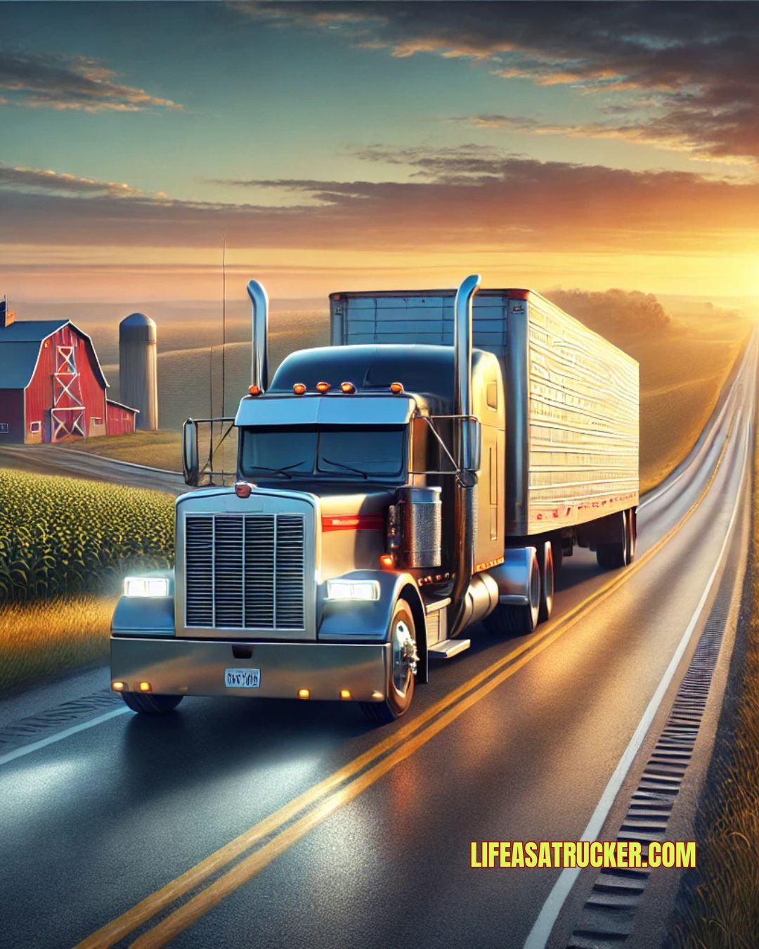 Sunrise on the Iowa highway