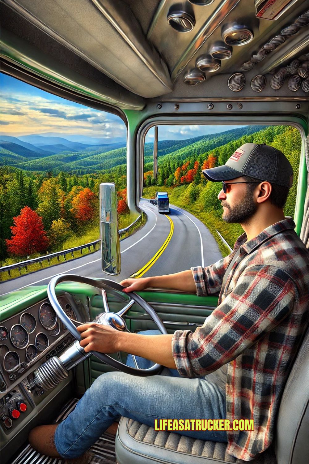 Hands on the wheel, eyes on the road. A trucker's journey through the stunning highways of New Hampshire.