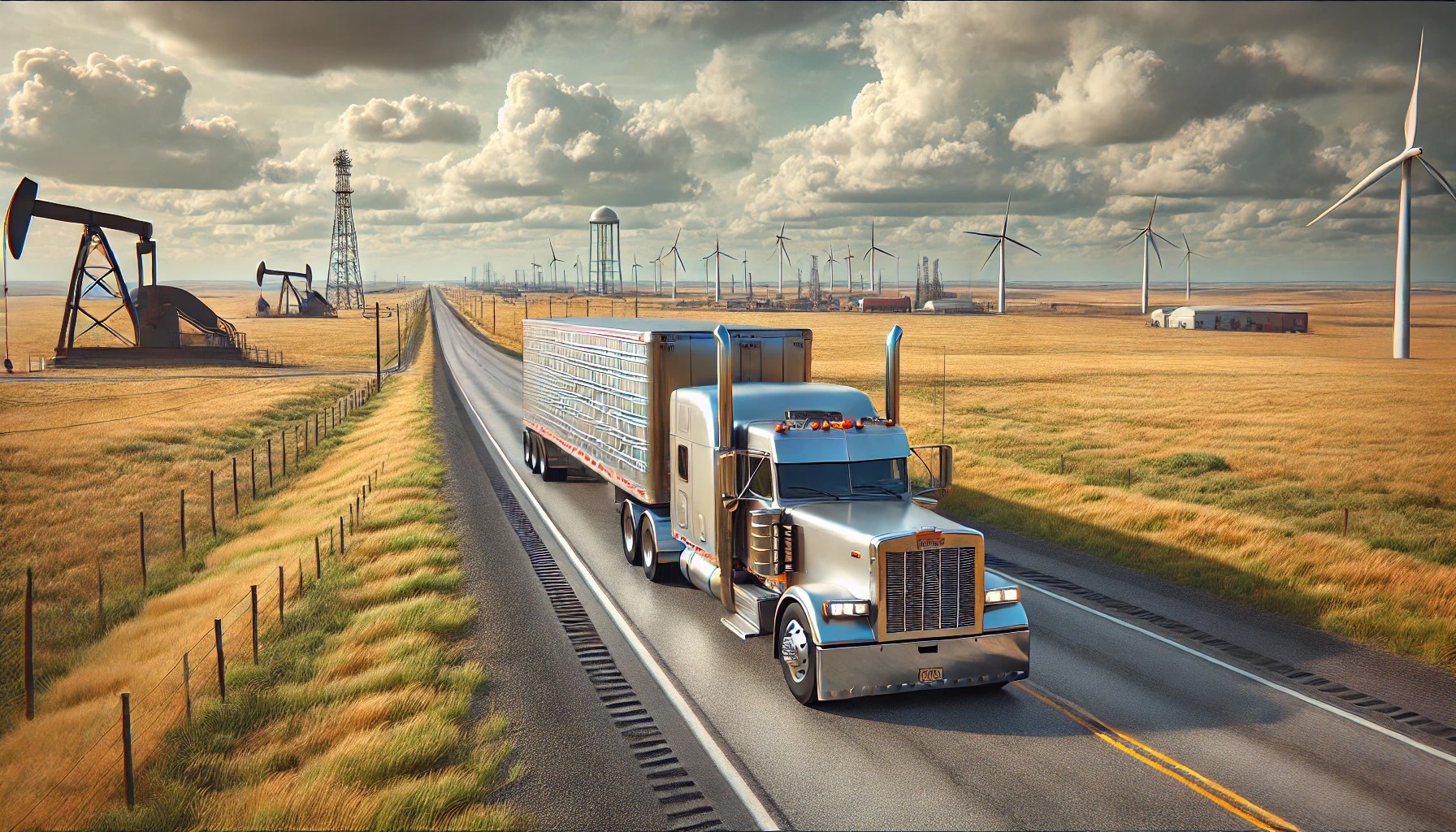 Oklahoma skies, diesel drive, and a rig that don’t stop. Long miles and louder winds.