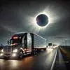 A rare view of a semi parked under the eclipse’s shadow — because even the road takes a break when the sky goes dark