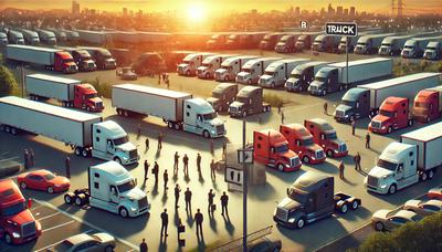 Fleet owners and truckers inspect new rigs at a busy truck dealership—2025’s trucking industry is on the move! Fleet owners and truckers inspect new rigs at a busy truck dealership—2025’s trucking industry is on the move!